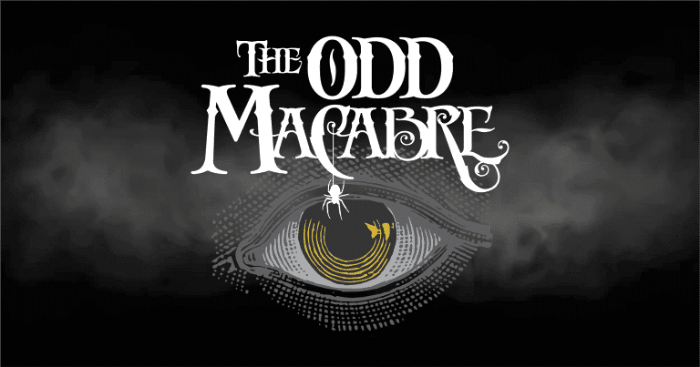 the odd macabre logo with the fog background